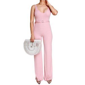 KTOO - Pink - Belted Wide Legged Jumpsuit - Size Medium - Body Hugging - NWOT